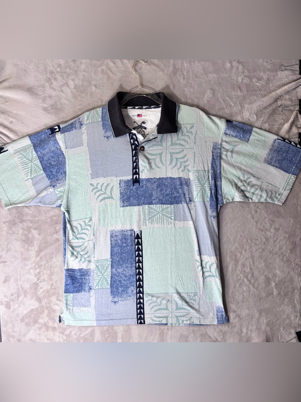 Vintage 90s The Skins Game Golf Polo Shirt USA Made Abstract Mens M Oversized